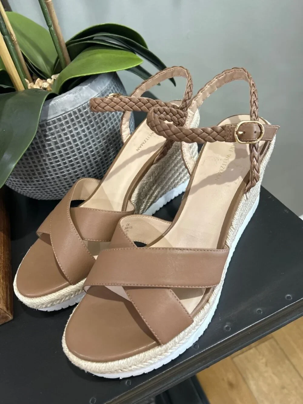 Stuart Weitzman Mykonos Espadrille Braided Leather Wedge Brown Womens Size 10